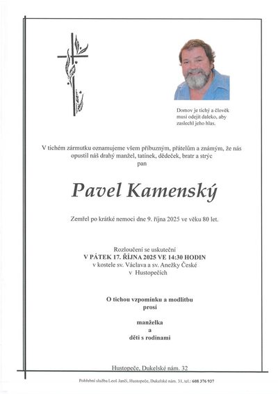 Smuteční oznámení – Pavel Kamenský