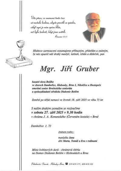 Smuteční oznámení – Jiří Grůber