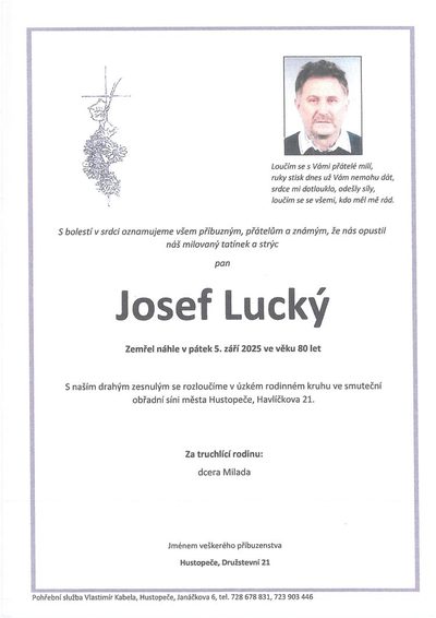 Smuteční oznámení – Josef Lucký