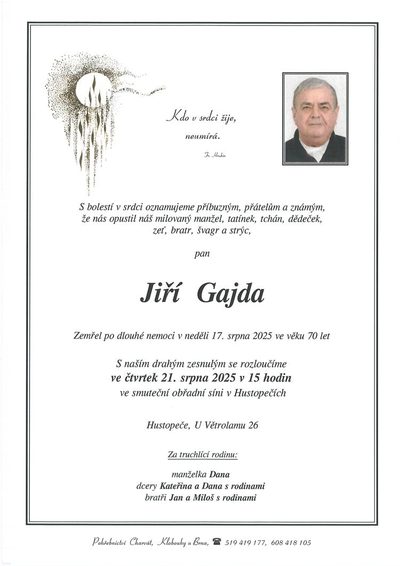 Smuteční oznámení – Jiří Gajda