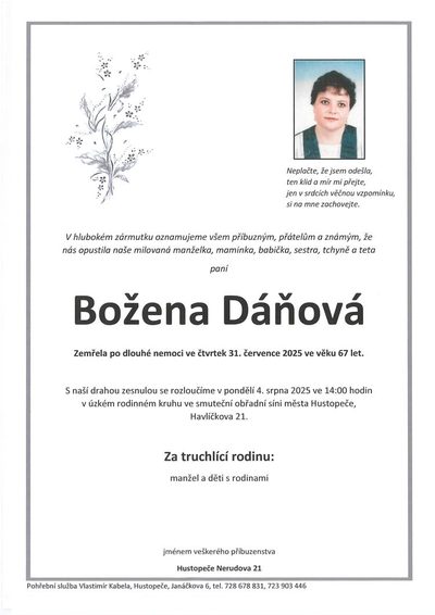 Smuteční oznámení – Božena Dáňová