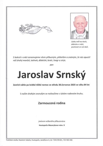 Smuteční oznámení – Jaroslav Srnský