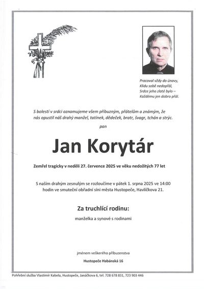 Smuteční oznámení – Jan Korytár