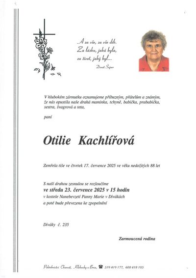 Smuteční oznámení – Otilie Kachlířová