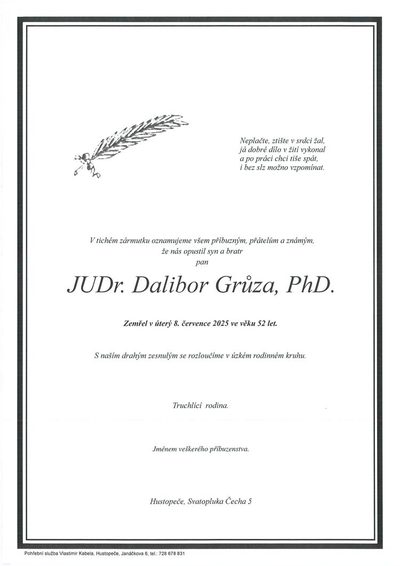 Smuteční oznámení – Dalibor Grůza