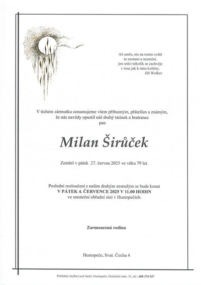 Smuteční oznámení – Milan Širůček