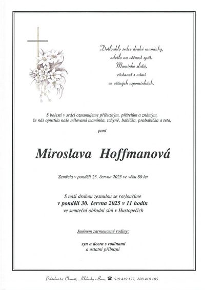 Smuteční oznámení – Miroslava Hoffmanová