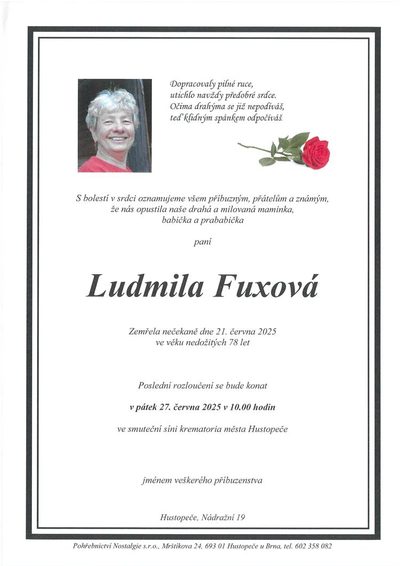 Smuteční oznámení – Ludmila Fuxová