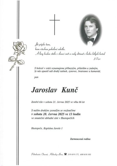 Smuteční oznámení – Jaroslav Kunč