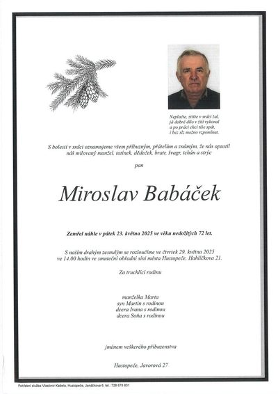 Smuteční oznámení – Miroslav Babáček