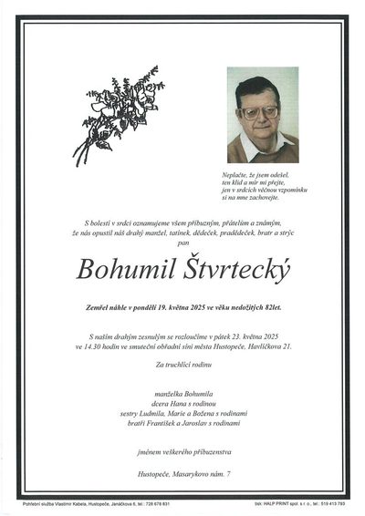 Smuteční oznámení – Bohumil Štvrtecký