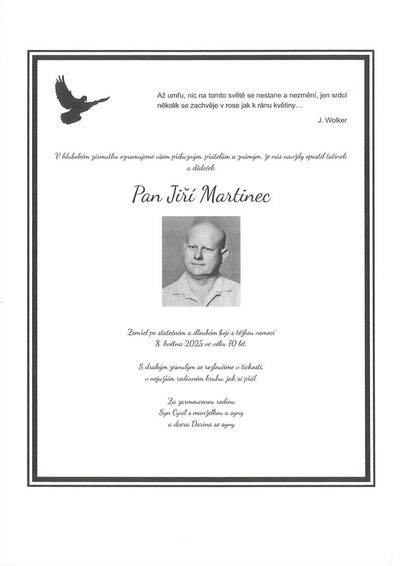 Smuteční oznámení – Jiří Martinec