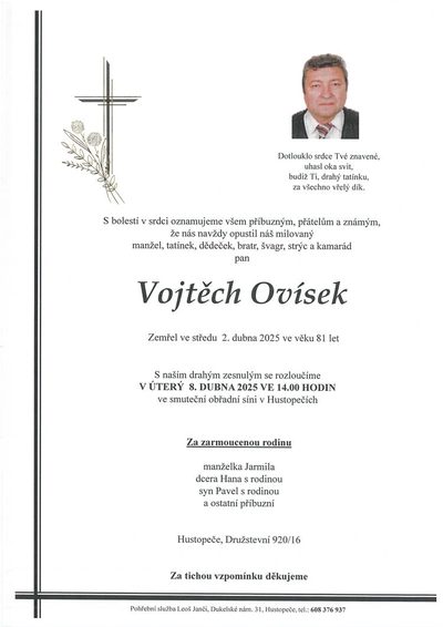 Smuteční oznámení – Vojtěch Ovísek