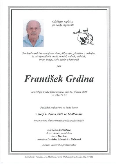 Smuteční oznámení – František Grdina