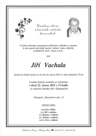 Smuteční oznámení – Jiří Vachala