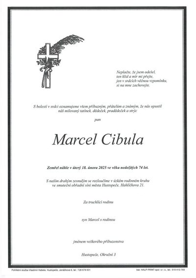 Smuteční oznámení – Marcel Cibula