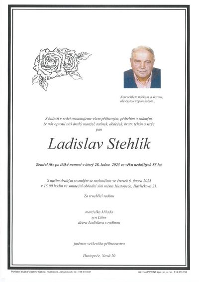 Smuteční oznámení – Ladislav Stehlík