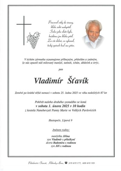 Smuteční oznámení – Vladimír Šťavík