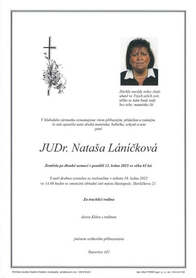 Smuteční oznámení – Nataša Láníčková