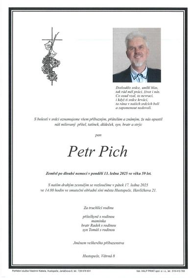 Smuteční oznámení – Petr Pich