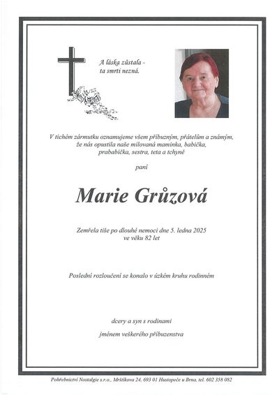Smuteční oznámení – Marie Grůzová
