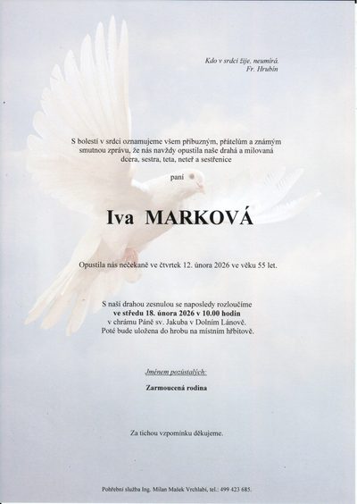 Smuteční oznámení – Iva Marková
