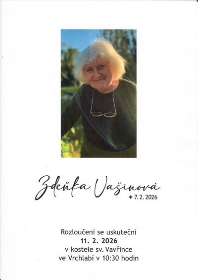 Smuteční oznámení – Zdeňka Vašinová