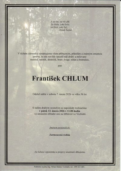 Smuteční oznámení – František Chlum