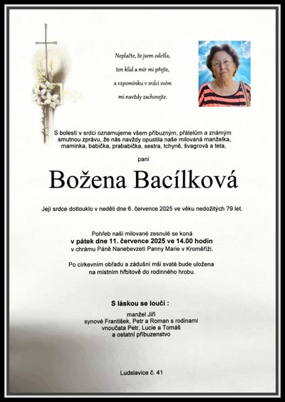 Smuteční oznámení – Božena Bacílková