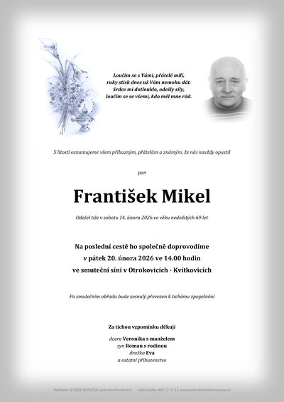 Smuteční oznámení – František Mikel
