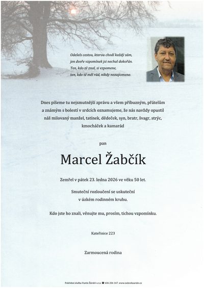 Smuteční oznámení – Marcel Žabčík