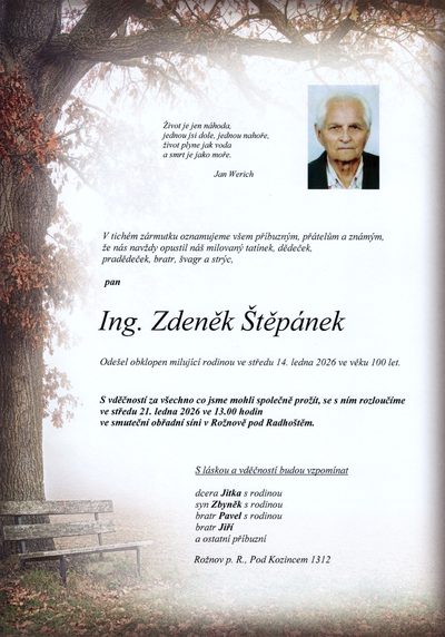 Smuteční oznámení – Zdeněk Štěpánek