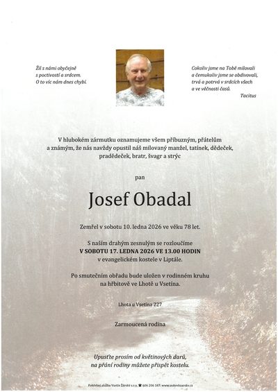 Smuteční oznámení – Josef Obadal