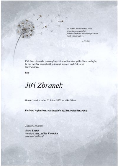 Smuteční oznámení – Jiří Zbranek