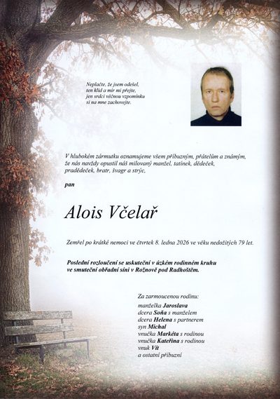 Smuteční oznámení – Alois Včelař