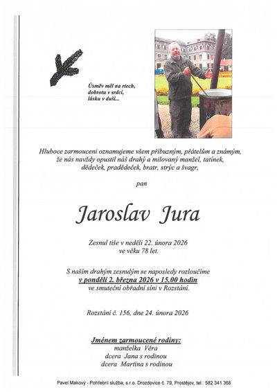 Smuteční oznámení – Jaroslav Jura