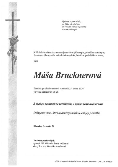 Smuteční oznámení – Máša Brucknerová