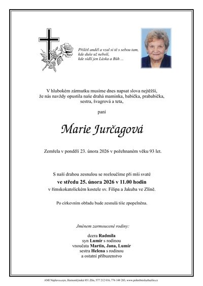 Smuteční oznámení – Marie Jurčagová