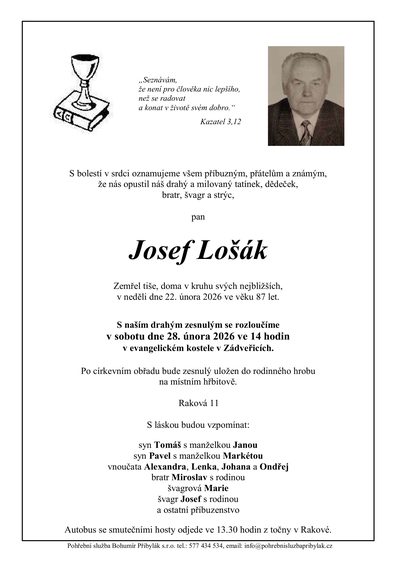 Smuteční oznámení – Josef Lošák