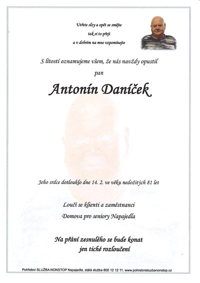 Smuteční oznámení – Antonín Daníček