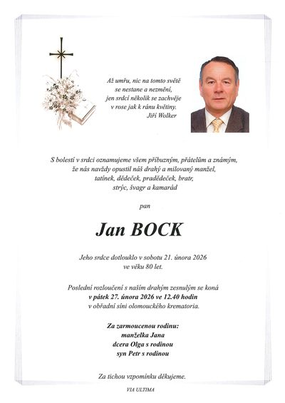 Smuteční oznámení – Jan Bock