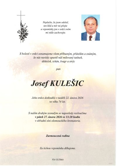 Smuteční oznámení – Josef Kulešic