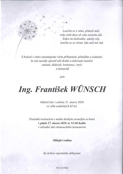 Smuteční oznámení – František Wünsch