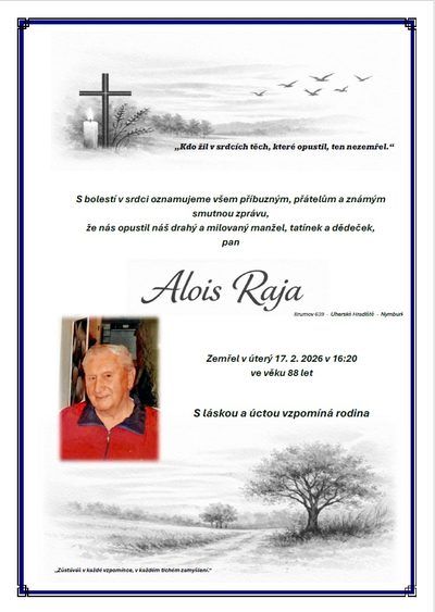 Smuteční oznámení – Alois Raja