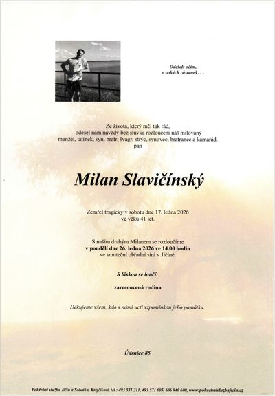 Smuteční oznámení – Milan Slavičínský