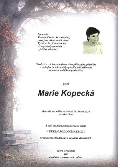 Smuteční oznámení – Marie Kopecká