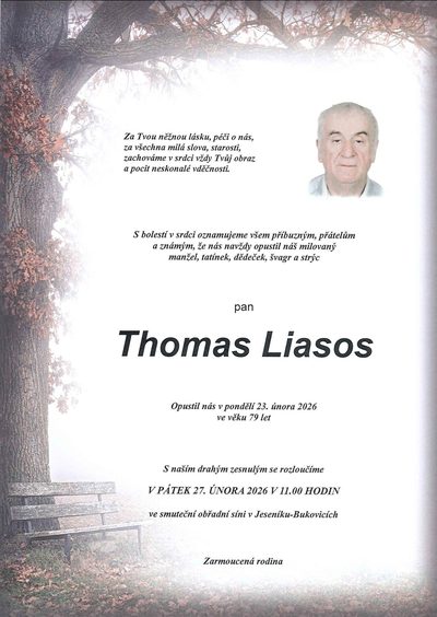 Smuteční oznámení – Thomas Liasos