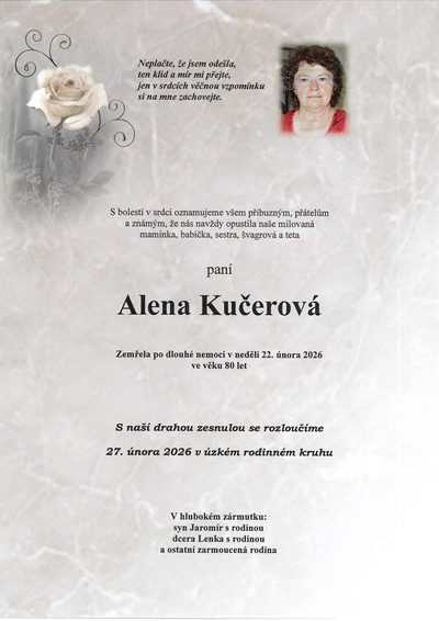 Smuteční oznámení – Alena Kučerová