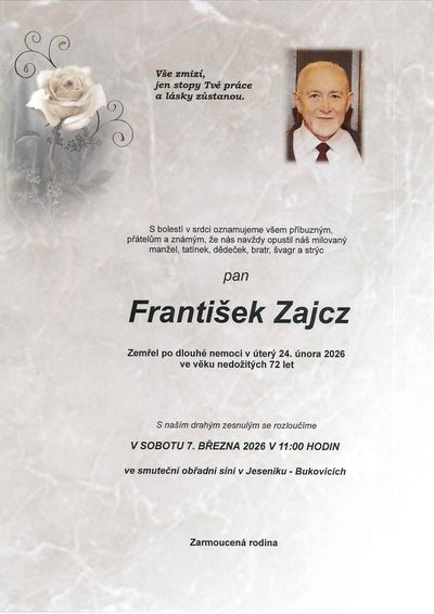 Smuteční oznámení – František Zajcz