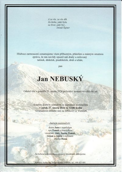 Smuteční oznámení – Jan Nebuský